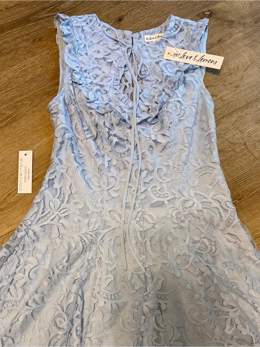 $329 NWT For Love & Lemons Locket Keyhole Mini Dress Powder Blue Lace XS - Picture 10 of 11